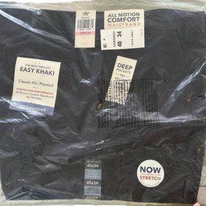 DOCKERS MEN'S CLASSIC FIT EASY KHAKI PANTS - PLEAT - SIZE 40X34 BLACK